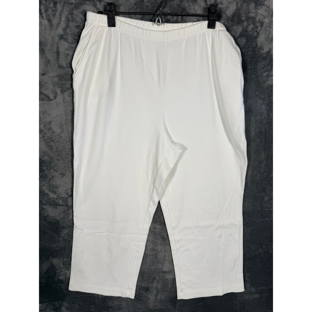 Lands End Womens Plus Capri Pants L 1X 18W White Cotton Elastic Waist Pockets